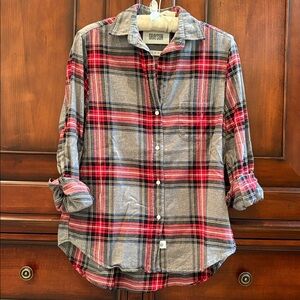 EUC Grayson The Hero Feathered Flannel in Gray/Red/Black Plaid Size S
